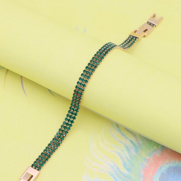 "Rose Gold Bracelet with Emerald Green Stones, Elegant Design, XPBL1015 - Picture 4 of 12